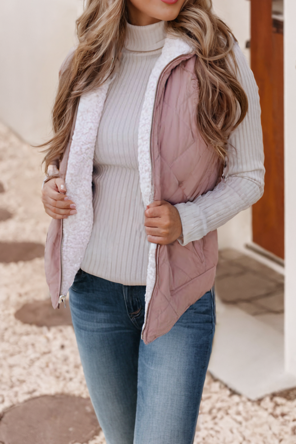 LDC Fleece Lined Quilted Zip up Vest Coat