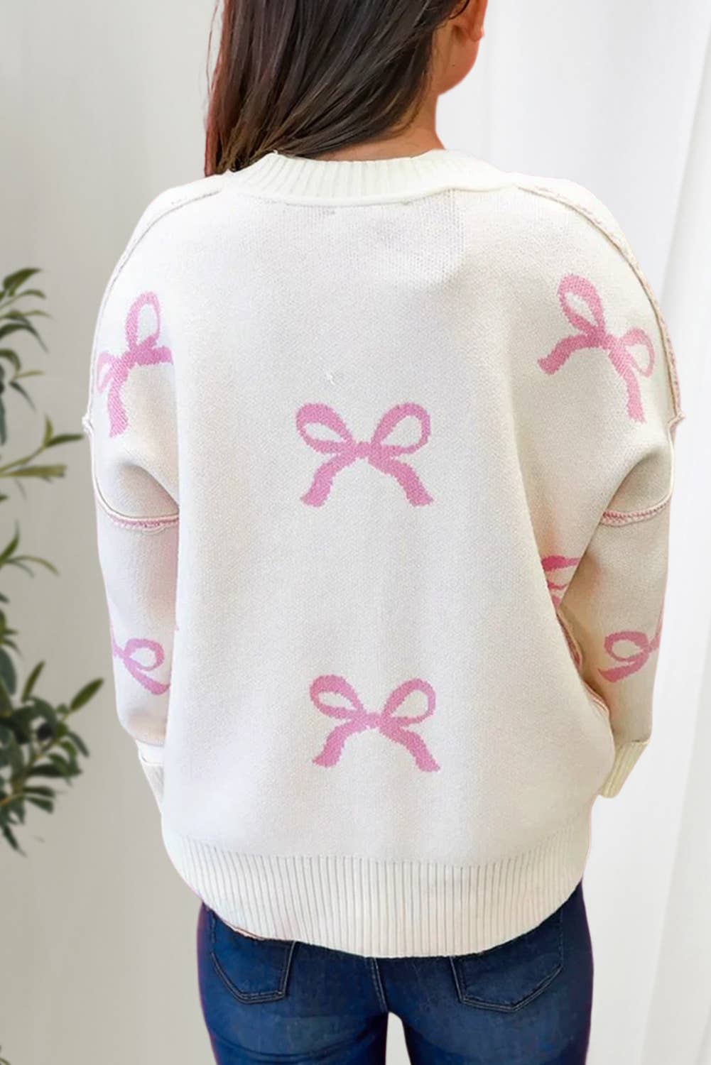 Lovely Bow Knot Ribbed Detail Sweater | S-XL