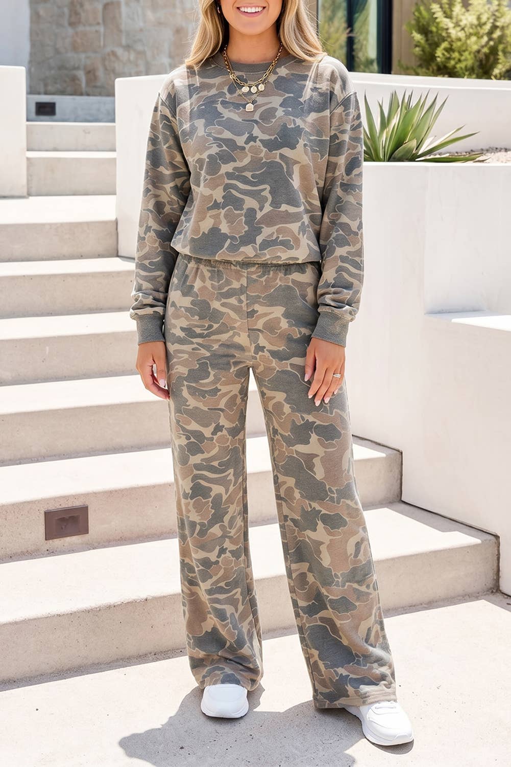 LDC Camouflage Print Long Sleeve Top and Pants Set