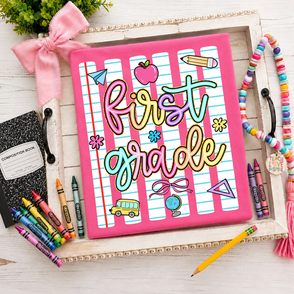 First Grade Neon Stripes Back to School DTF Transfer