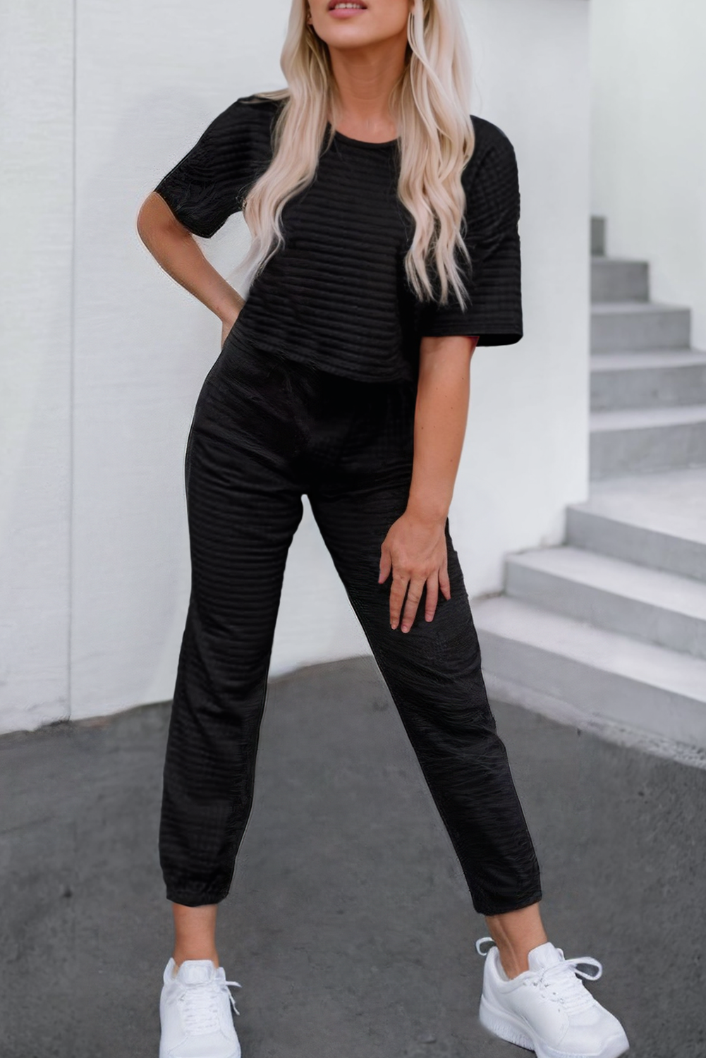LDC Textured Cropped Tee and Jogger Pants Set