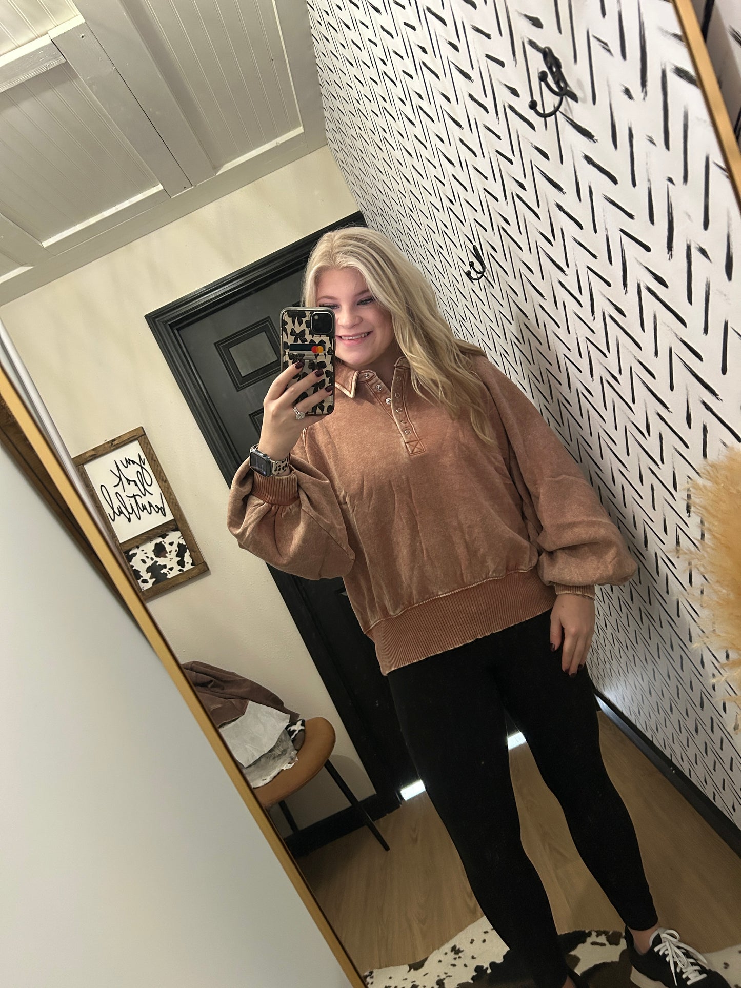 Acid Wash Fleece Button Up Pull Over