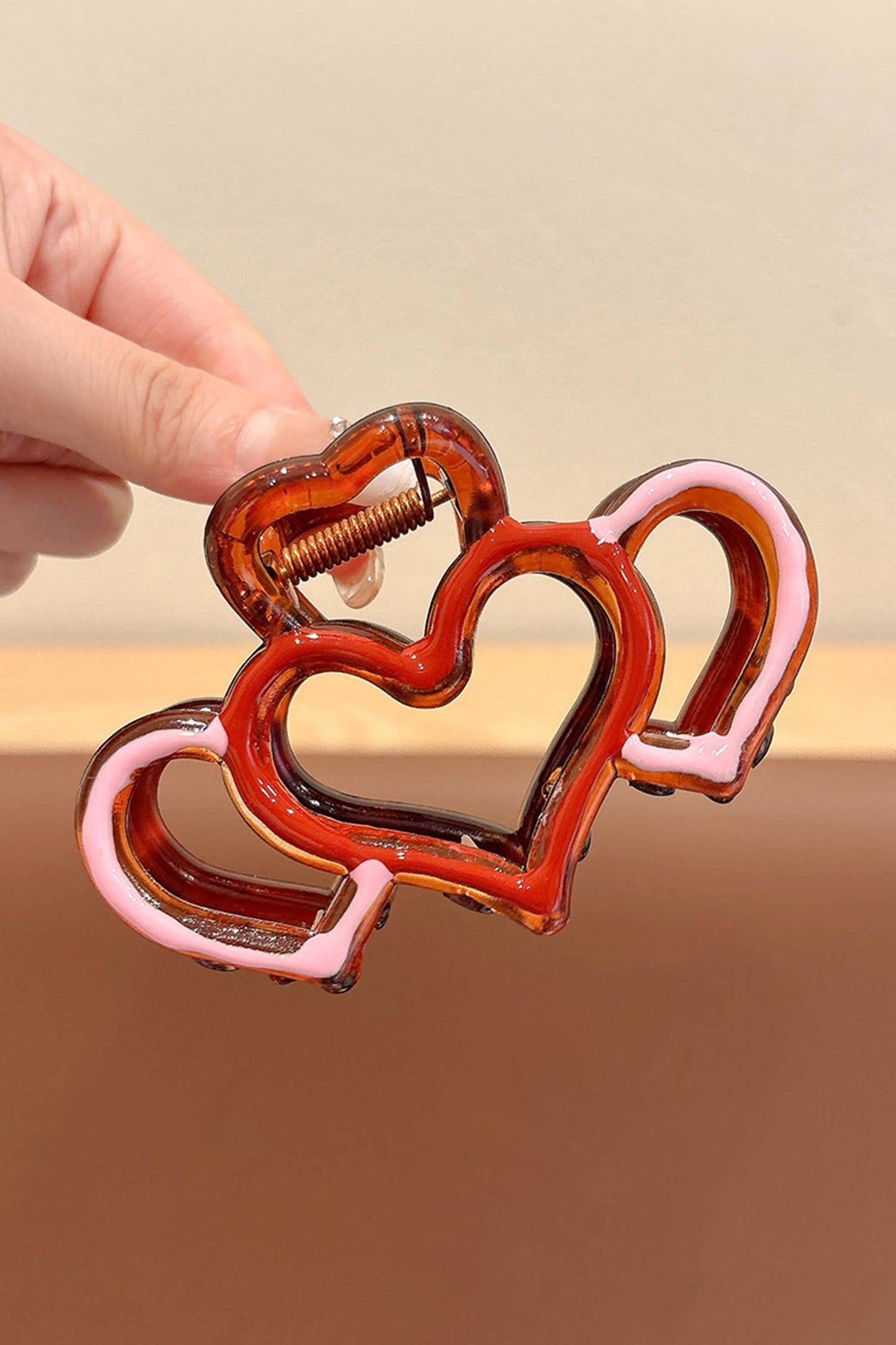 Valentines Hollow Heart Colorblock Acrylic Hair Claw Clip