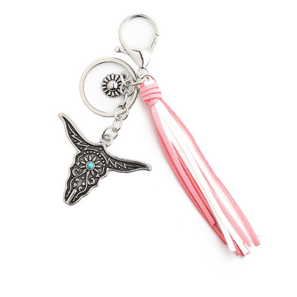 Boho Western Bull Head Keychain with Vintage Charm_CWAB5085