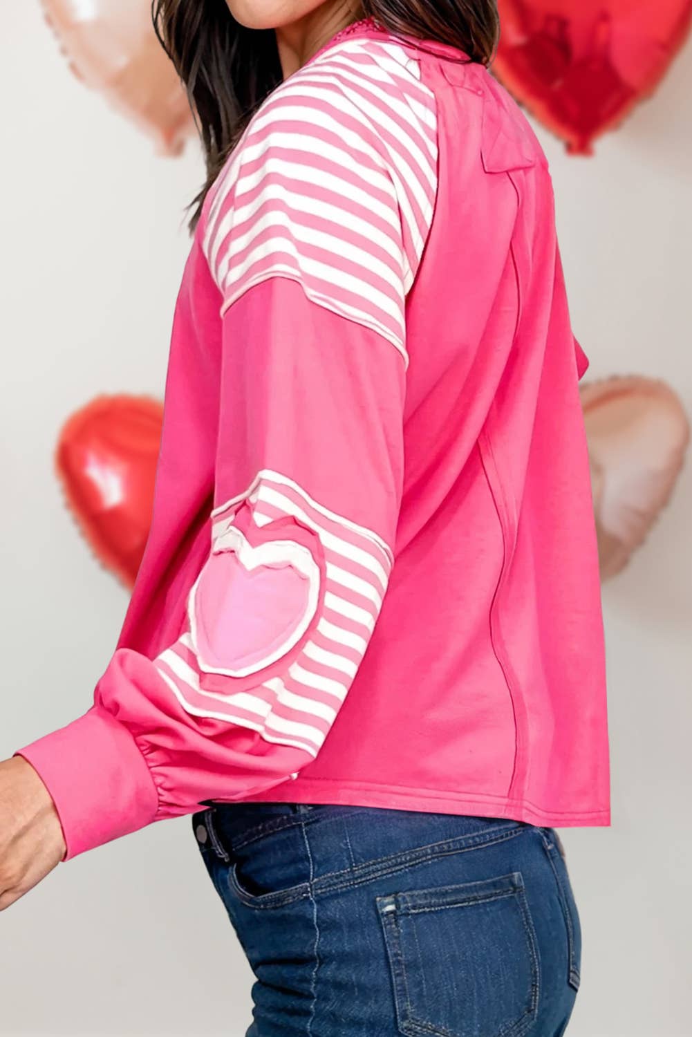 Valentine Heart & Stripe Patchwork Long Sleeve Top | S-XL
