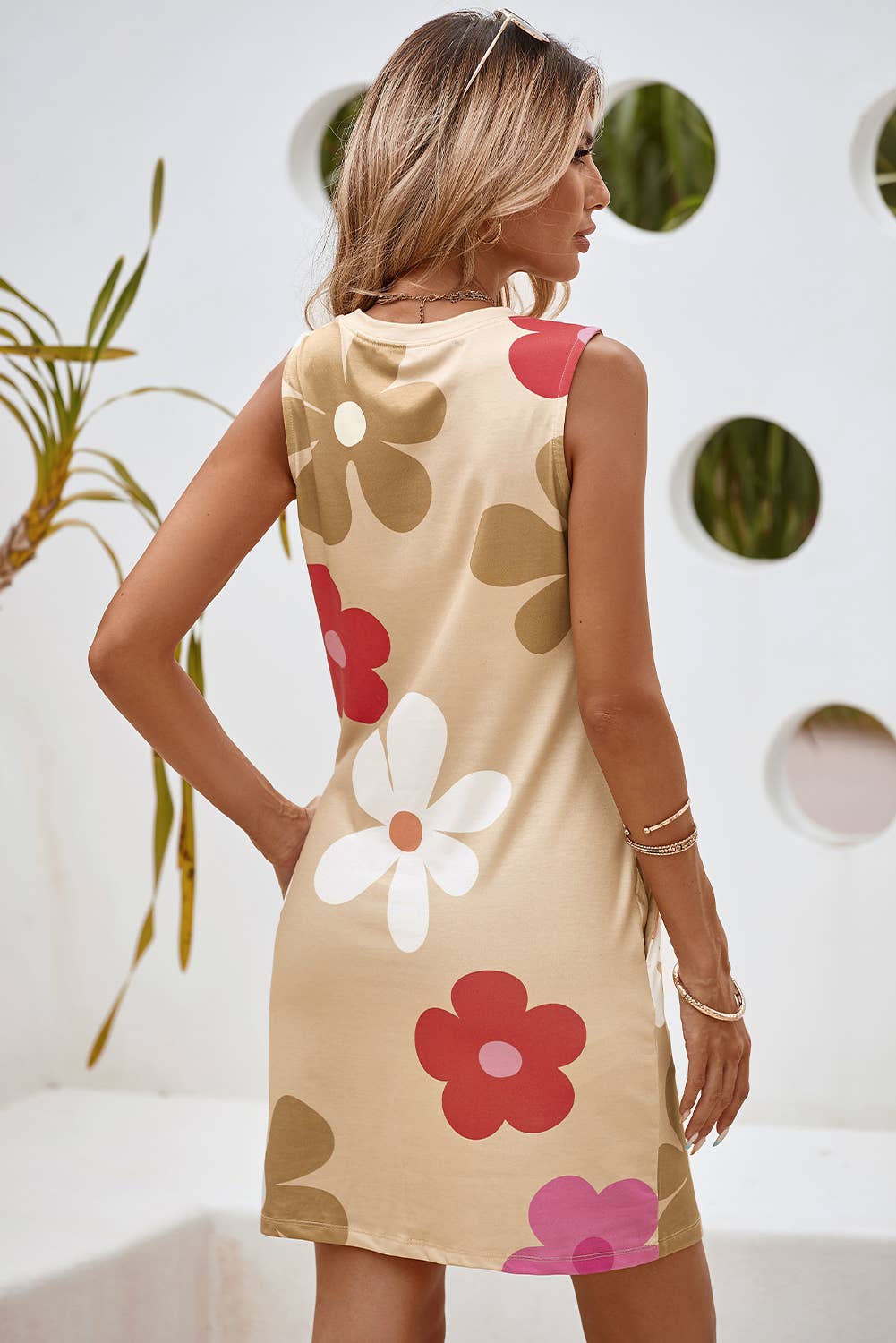 LDC Flower Print Crew Neck Sleeveless Dress