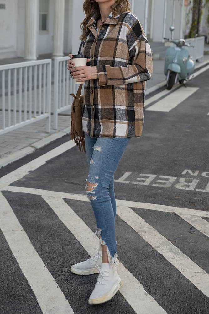 Plaid Shirt Jacket Button Down Flannel Shacket CFXC1238