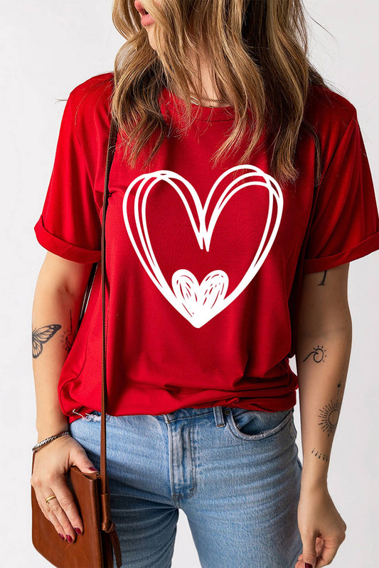 Hand Drawn Heart Valentines Day Fashion T Shirt