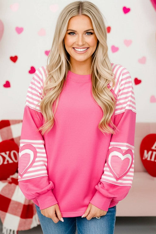 Valentine Heart Shape Striped Patched Long Sleeve Loose Top