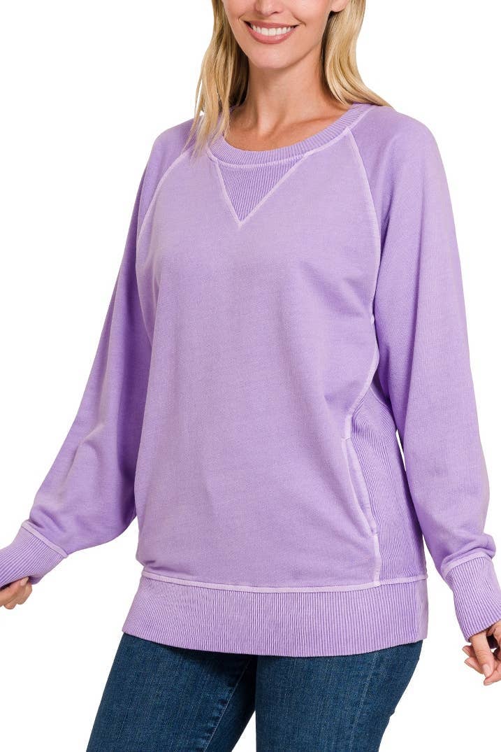 Pigment Dyed French Terry Pullover With Pockets