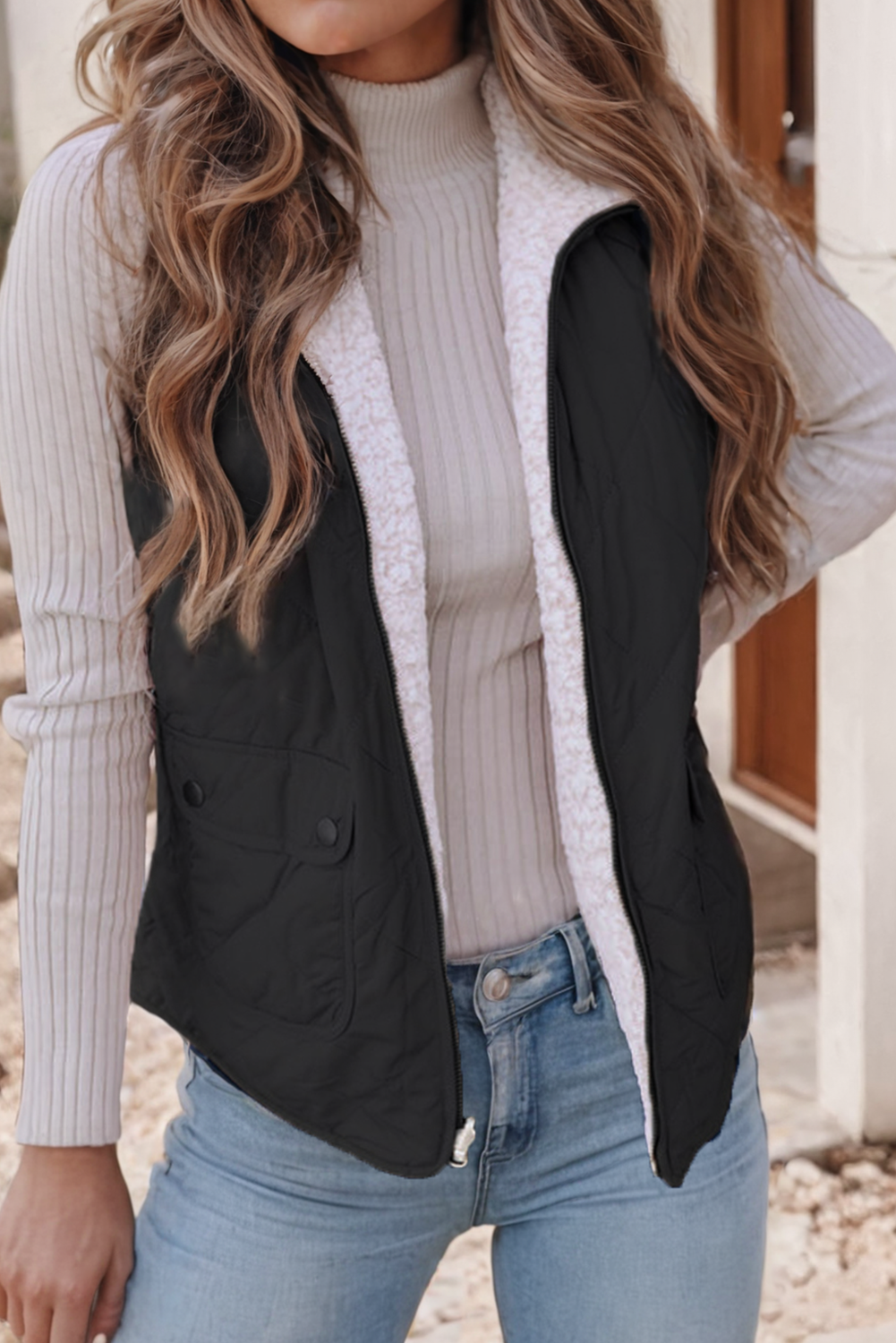 LDC Fleece Lined Quilted Zip up Vest Coat