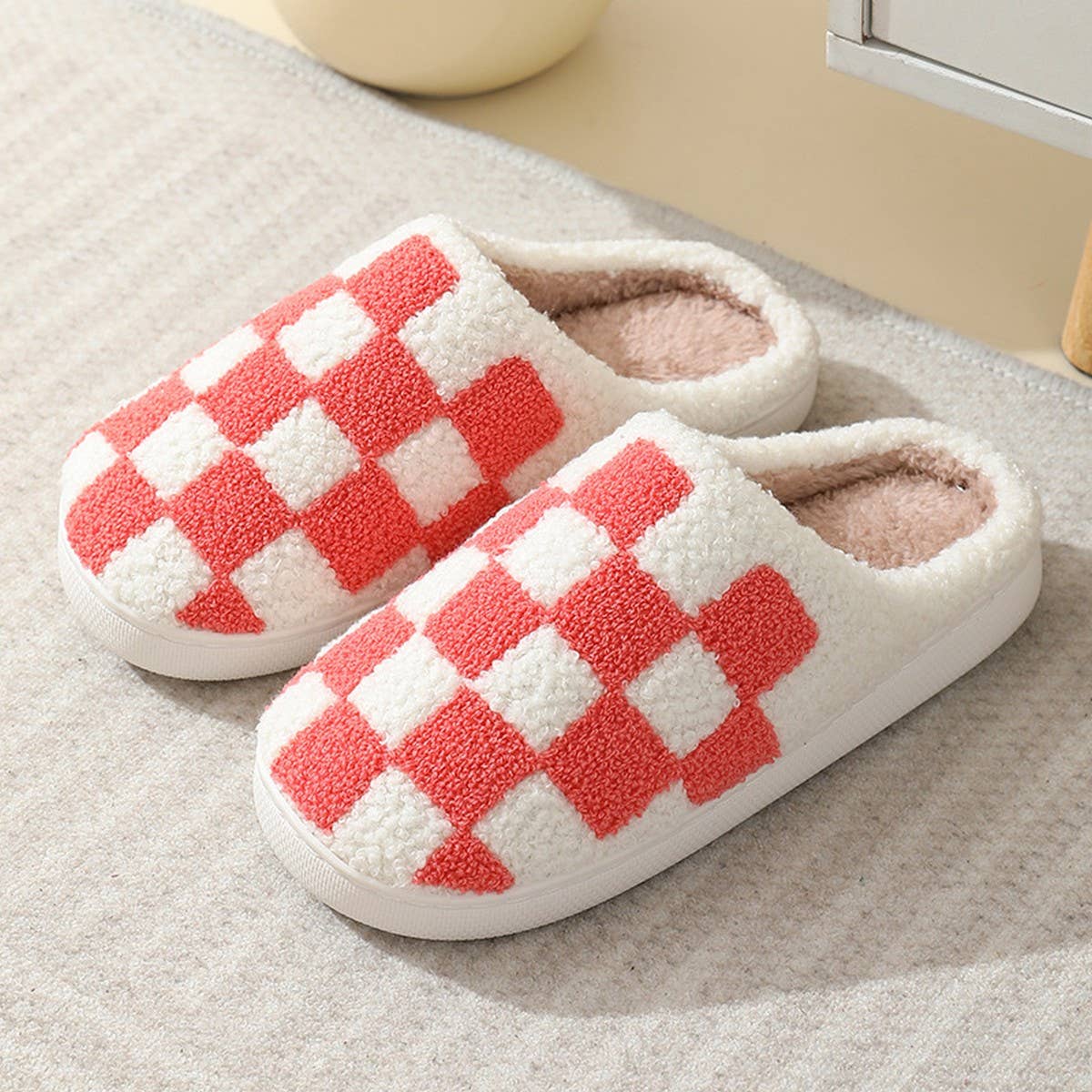SIMPLE CHECKERED WARM COTTON SLIPPERS_CWSHS0250