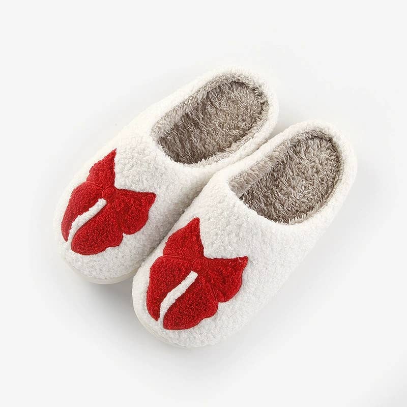 Christmas Sweet Bow Warm Cozy Home Slippers