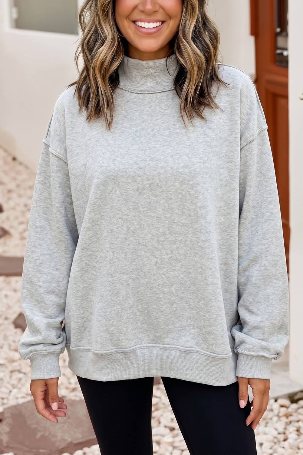 Oversize Drop Shoulder Reversible Mock Neck Sweatshirt| S-4X