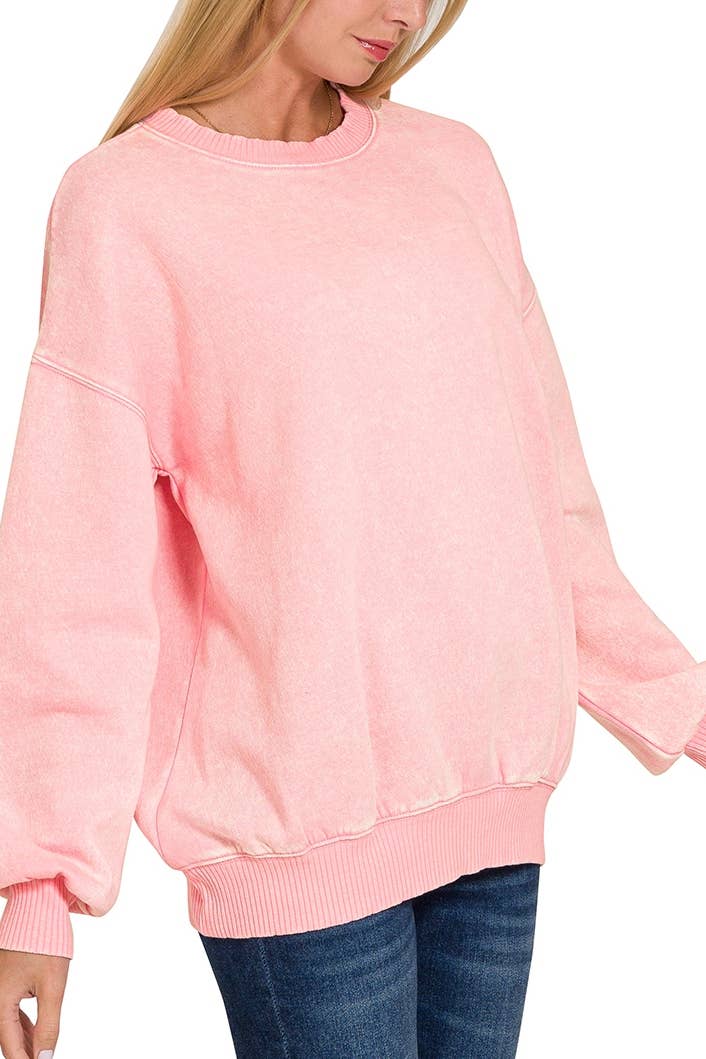 Acid Wash Fleece Oversized Pullover