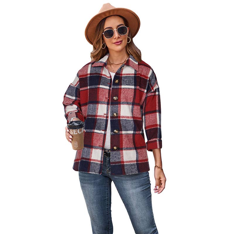 Plaid Shirt Jacket Button Down Flannel Shacket CFXC1238