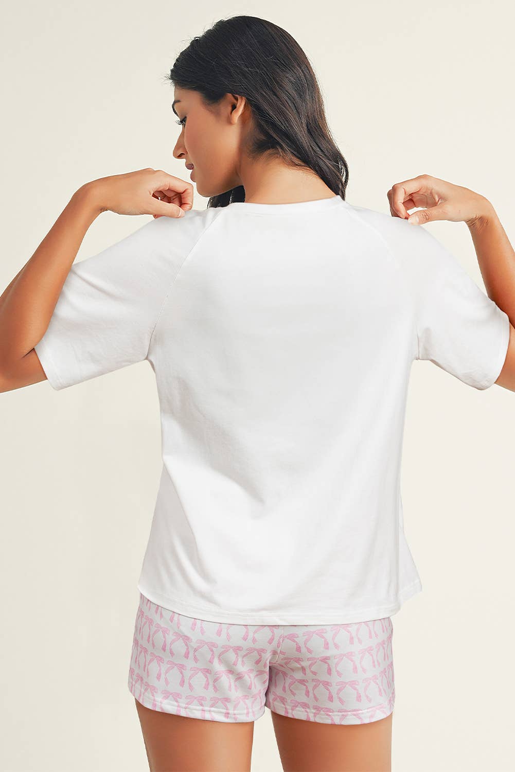 LDC Bow Knot Print Loose Fit Two Piece Casual Lounge Set