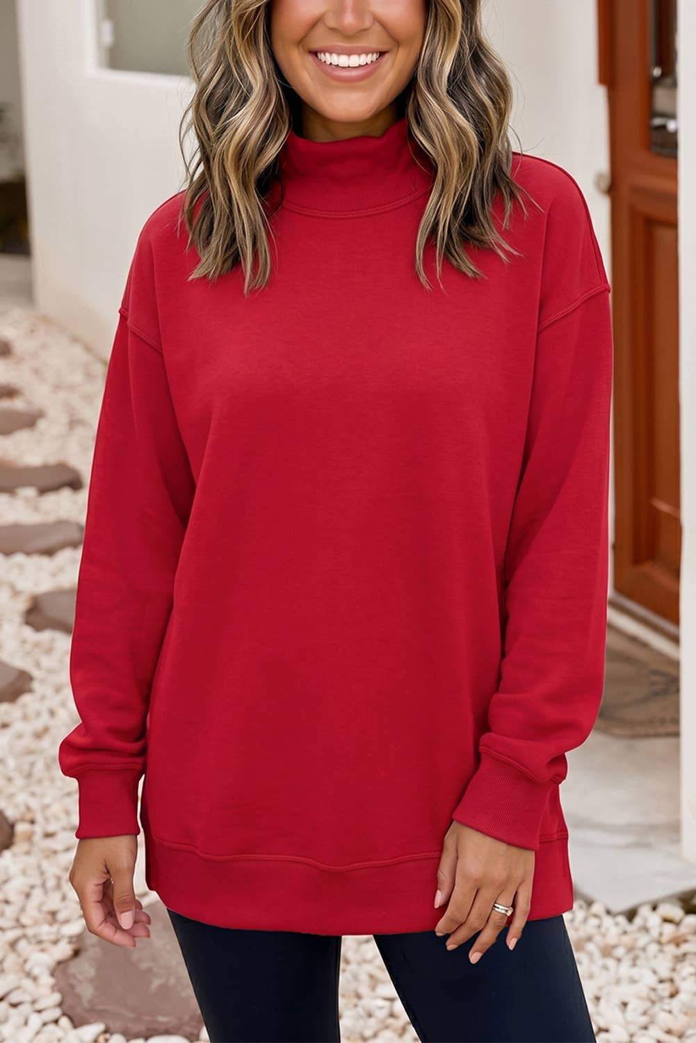 Oversize Drop Shoulder Reversible Mock Neck Sweatshirt| S-4X