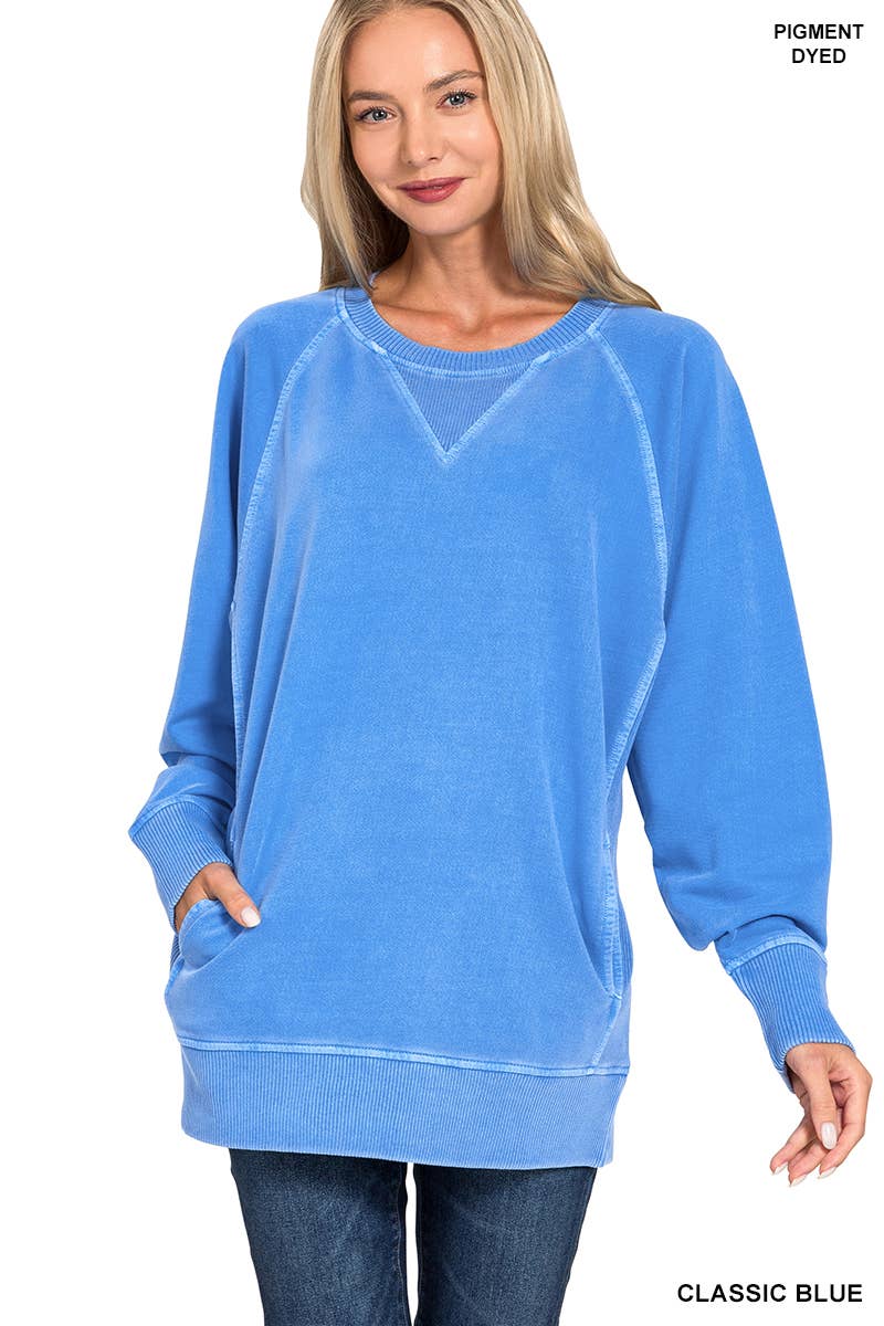 Pigment Dyed French Terry Pullover With Pockets