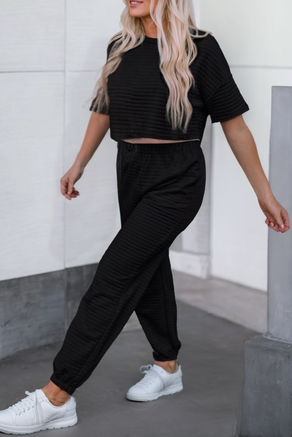 LDC Textured Cropped Tee and Jogger Pants Set