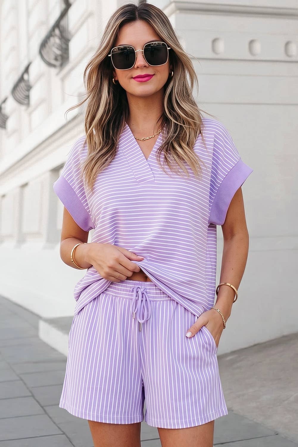 Stripe Polo Shirt & Drawstring 2pcs Shorts Set | S-XL