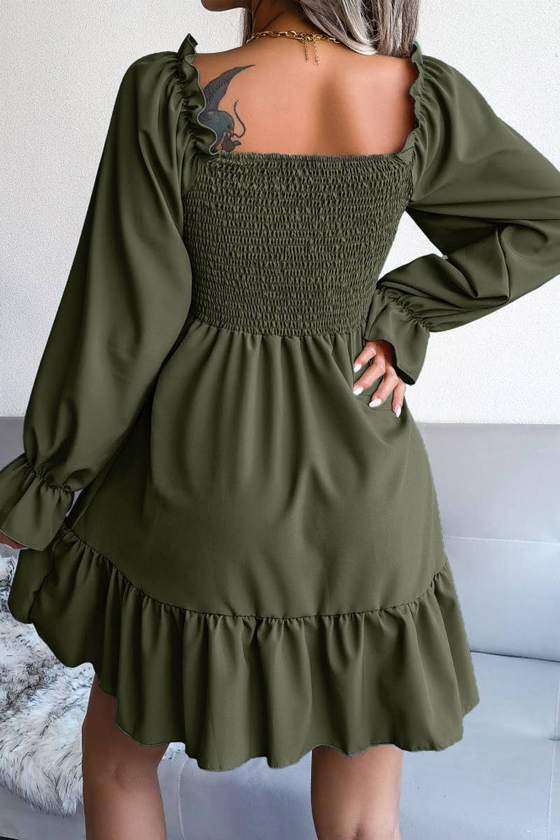 WOMEN SMOCKED FRILL SLEEVE LOOSE FIT RUFFLE DRESS_CWDSD1726