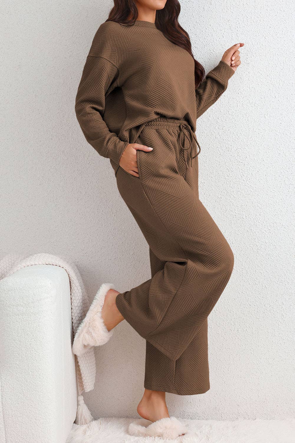 Multicolor Ultra Loose Textured 2pcs Slouchy Outfit (S-XL)