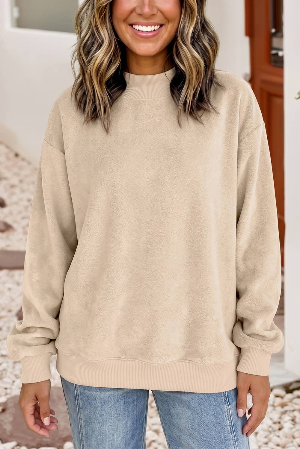 Oversize Drop Shoulder Reversible Mock Neck Sweatshirt| S-4X