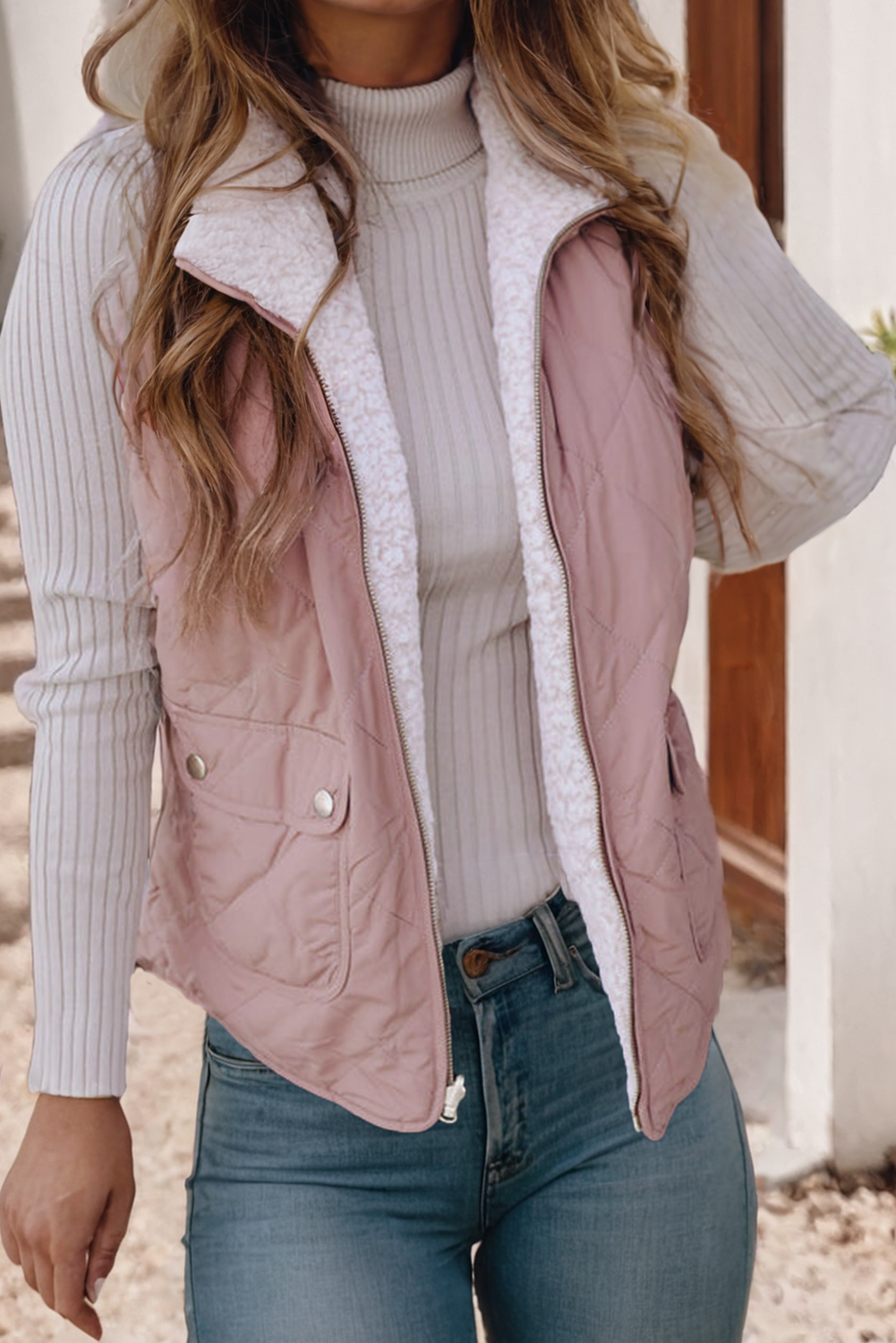 LDC Fleece Lined Quilted Zip up Vest Coat