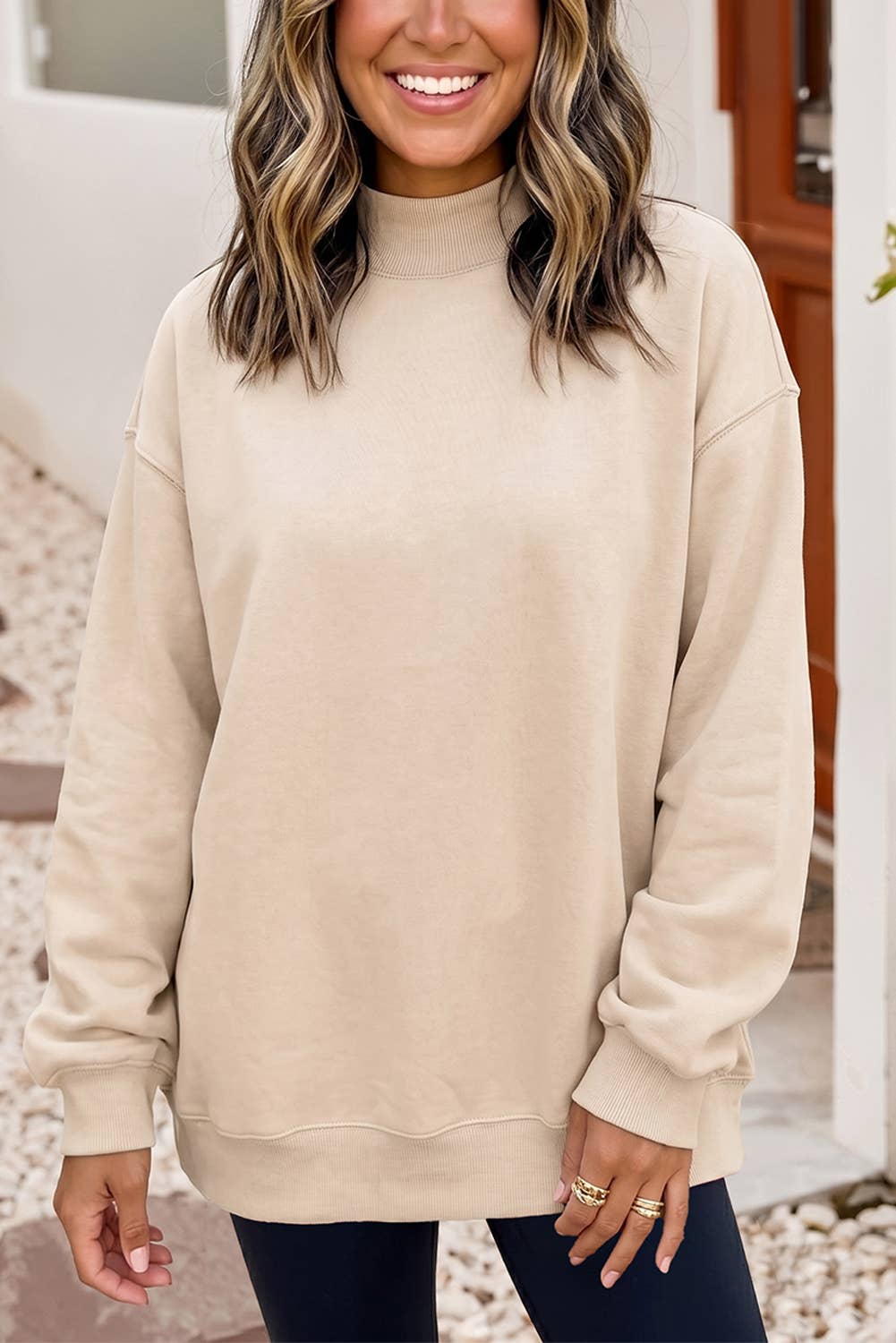 Oversize Drop Shoulder Reversible Mock Neck Sweatshirt| S-4X
