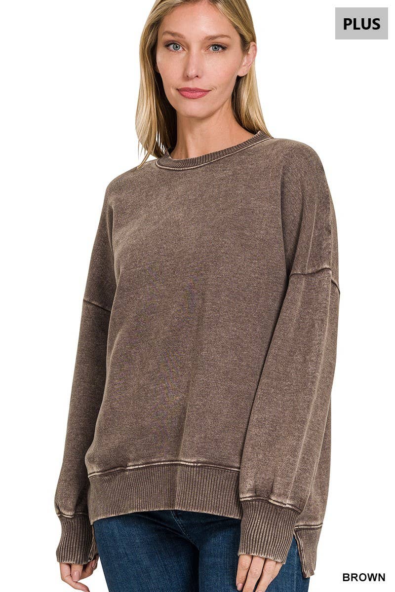 Plus Acid Wash Fleece Hi-low Hem Pullover