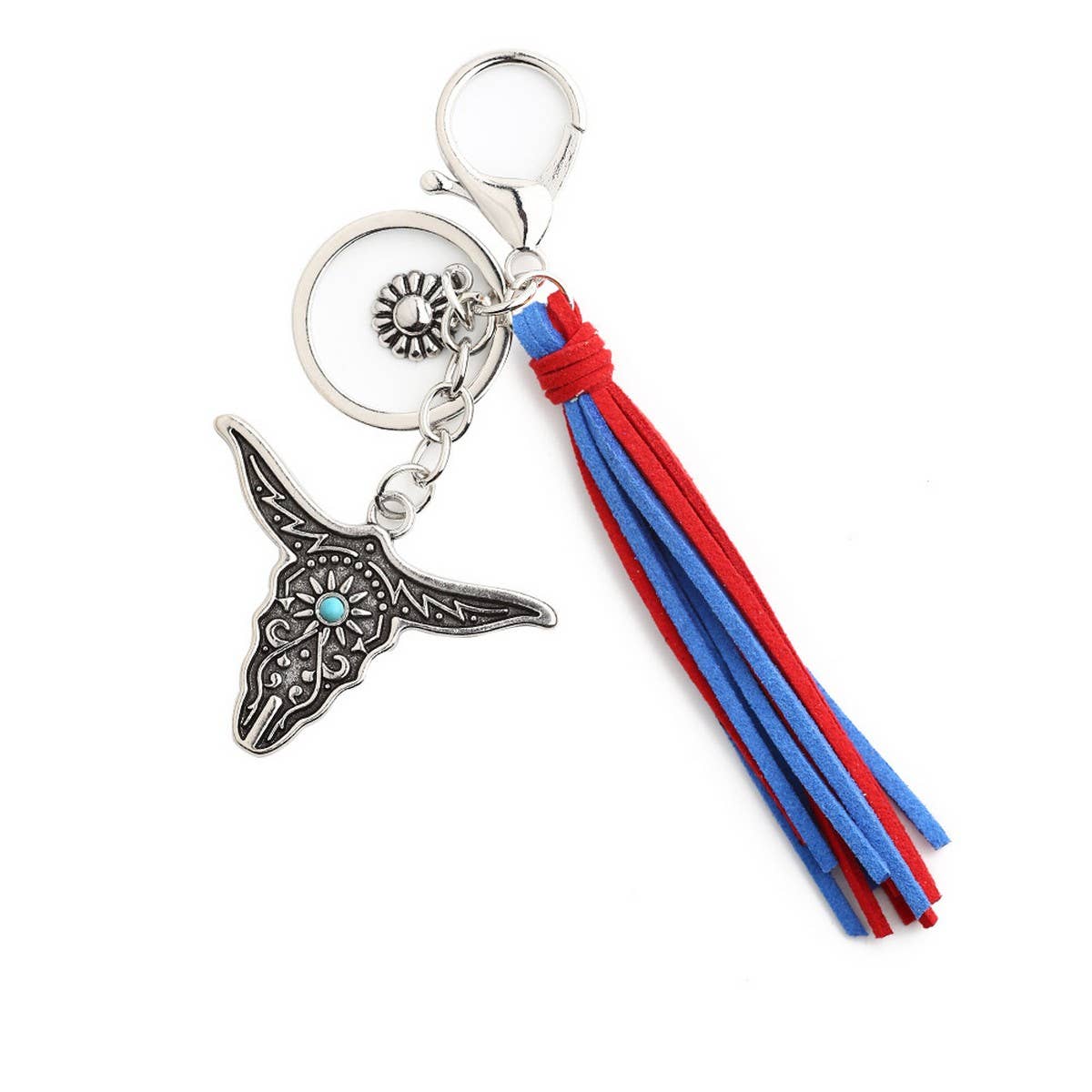 Boho Western Bull Head Keychain with Vintage Charm_CWAB5085