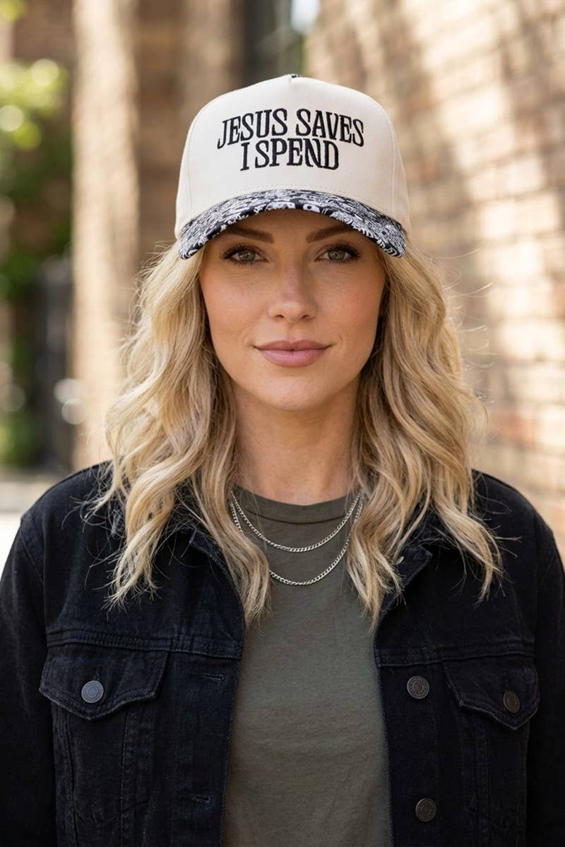 `Jesus Saves I Spend Two Tone Canvas Cotton Cap SI-27995