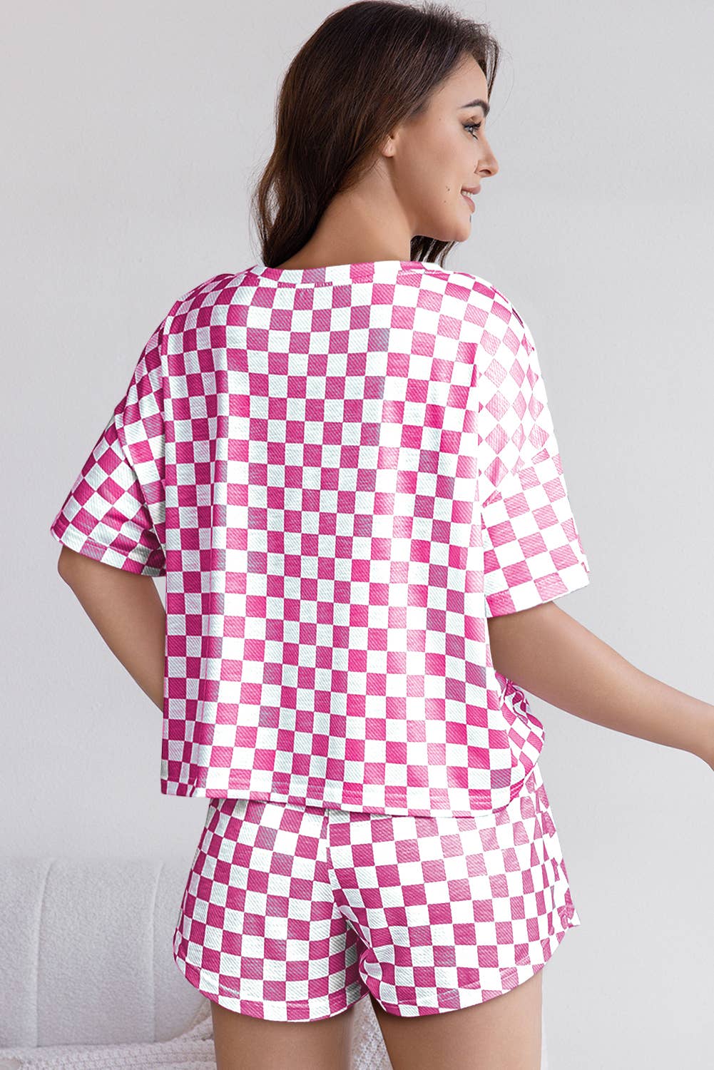 Checkerboard T-Shirt & High-Waist Skorts 2-Piece Set