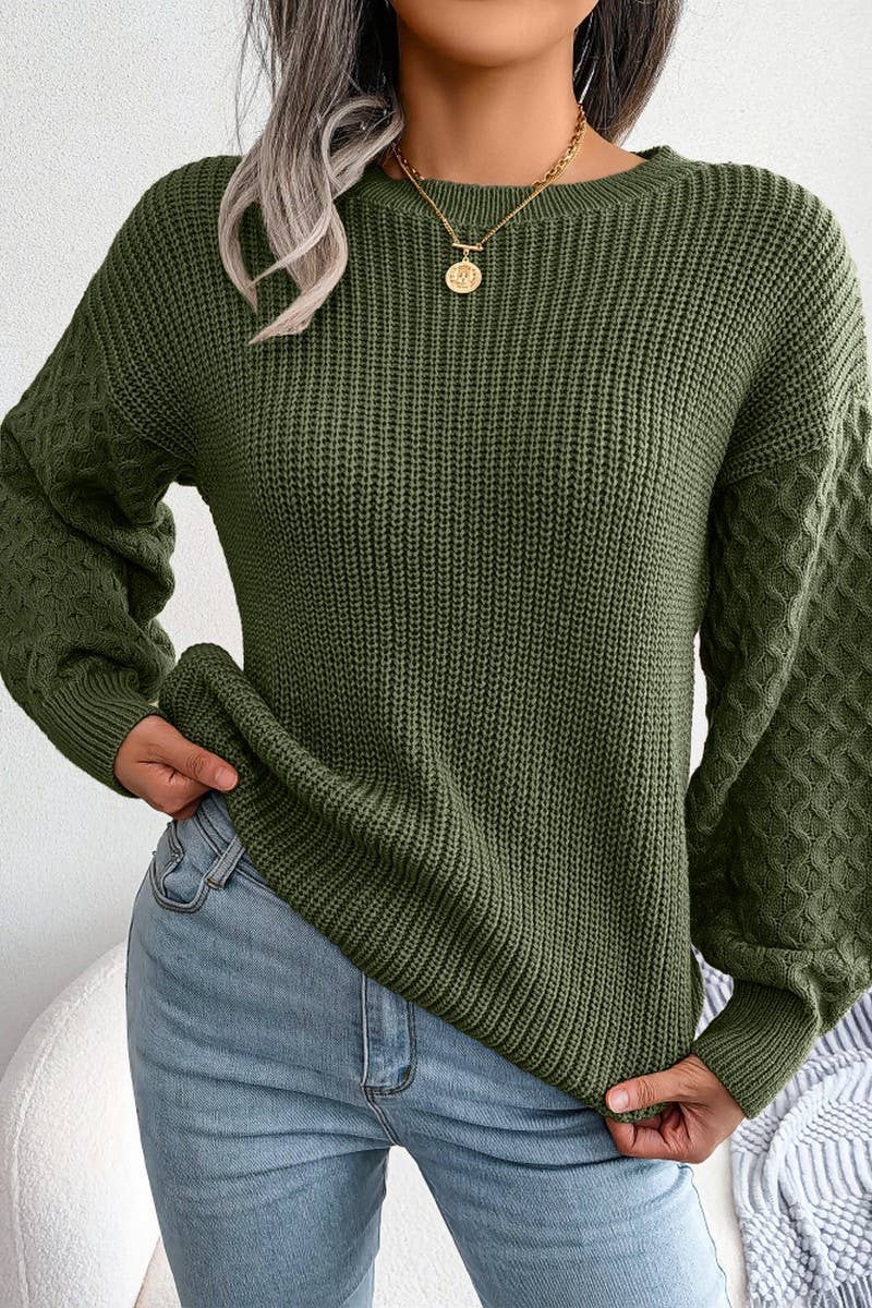 WOMEN FISHERMAN CABLE KNIT LOOSE FIT SWEATER_CWOSWL0464