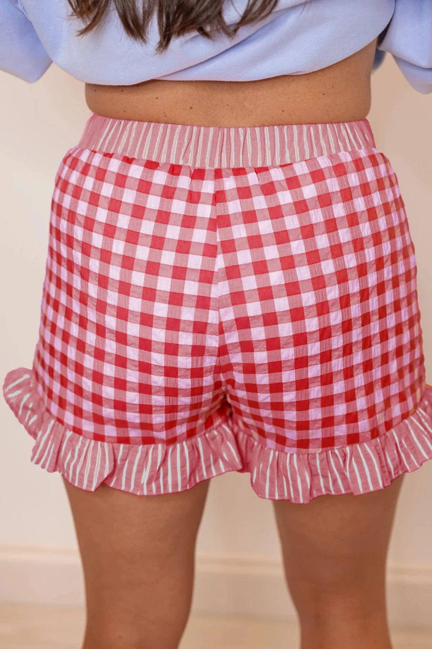 Gingham Ruffle Hem Shorts High Waist Casual Summer