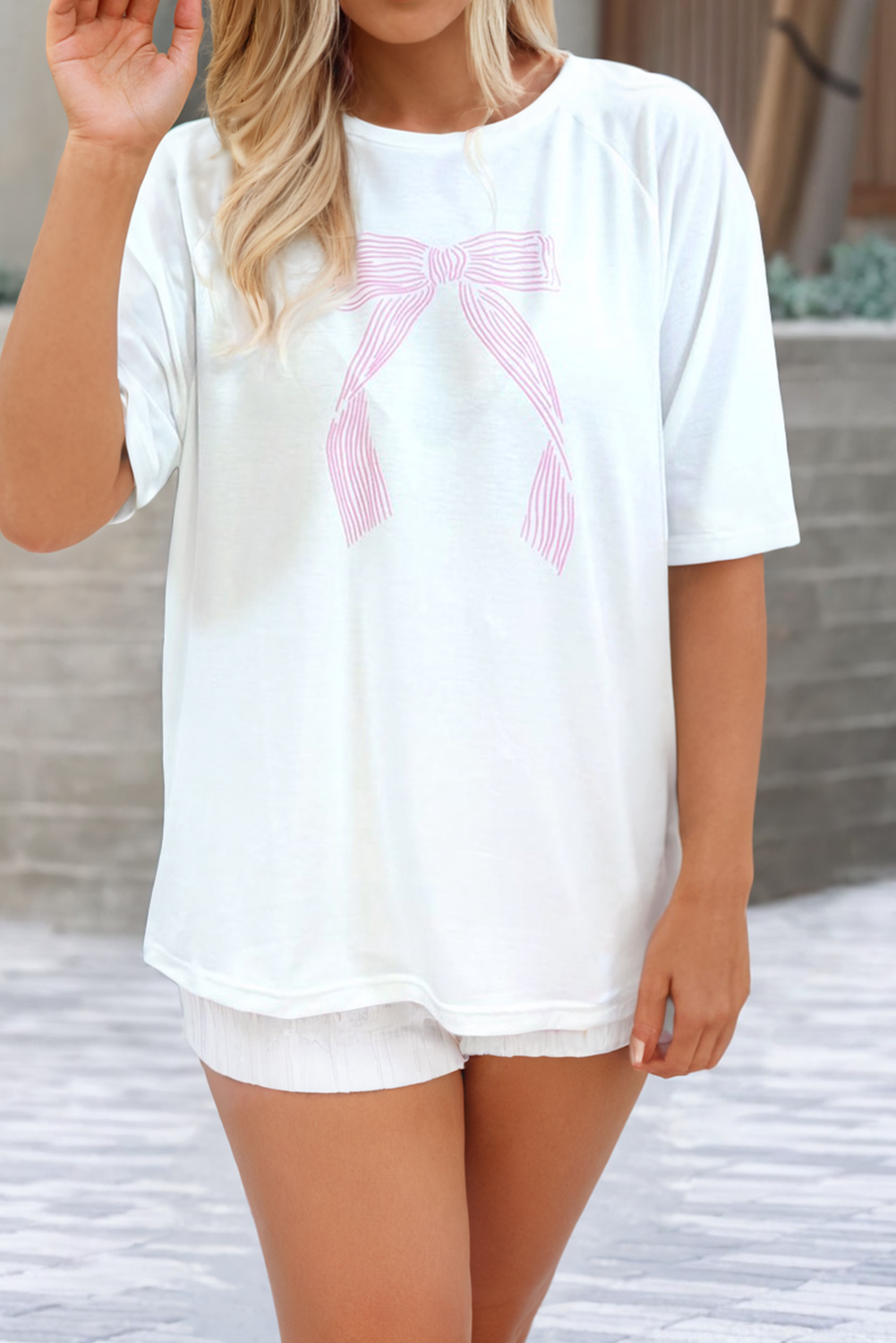 LDC Bow Knot Print Loose Fit Two Piece Casual Lounge Set