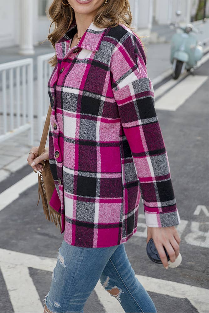 Plaid Shirt Jacket Button Down Flannel Shacket CFXC1238