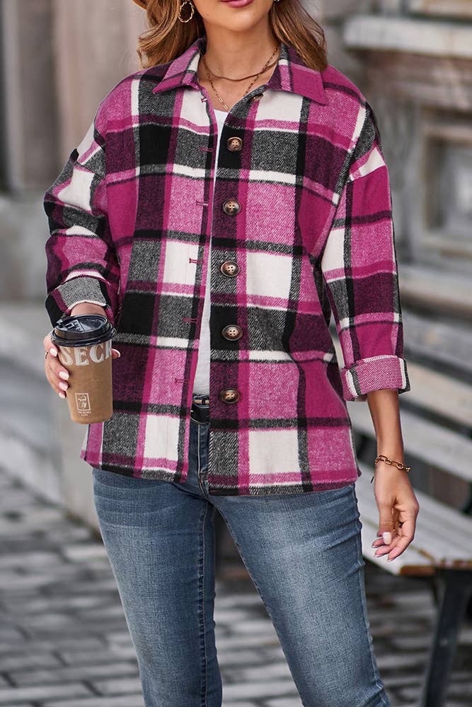 Plaid Shirt Jacket Button Down Flannel Shacket CFXC1238