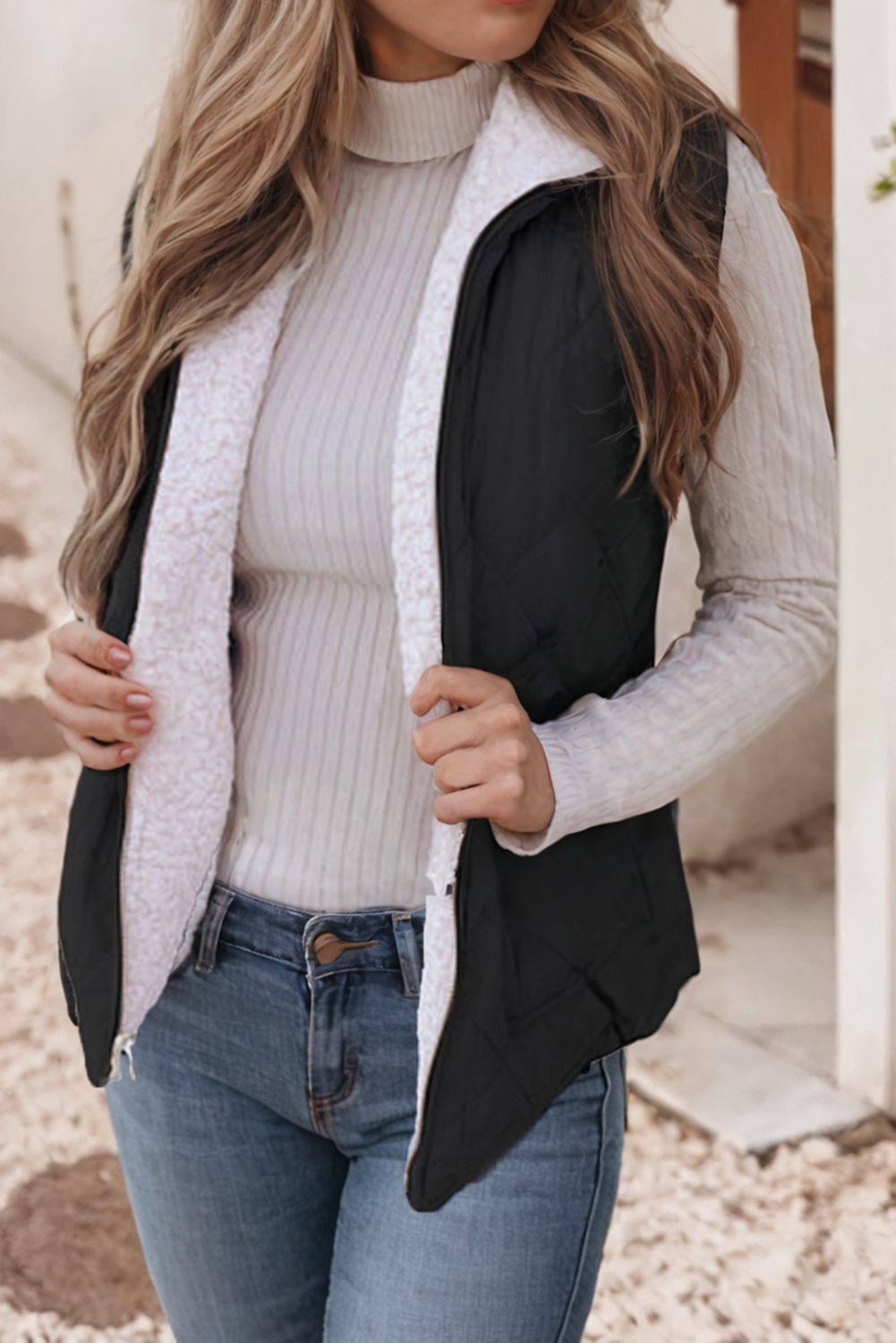 LDC Fleece Lined Quilted Zip up Vest Coat