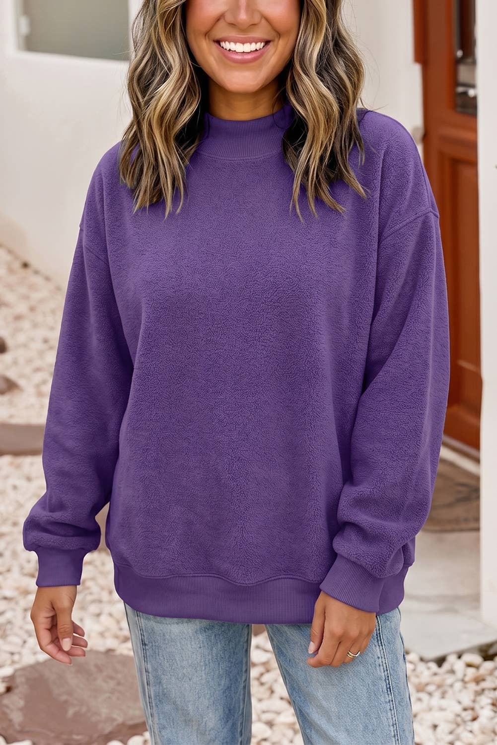 Oversize Drop Shoulder Reversible Mock Neck Sweatshirt| S-4X