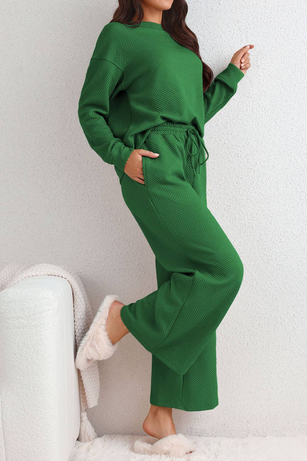 Multicolor Ultra Loose Textured 2pcs Slouchy Outfit (S-XL)