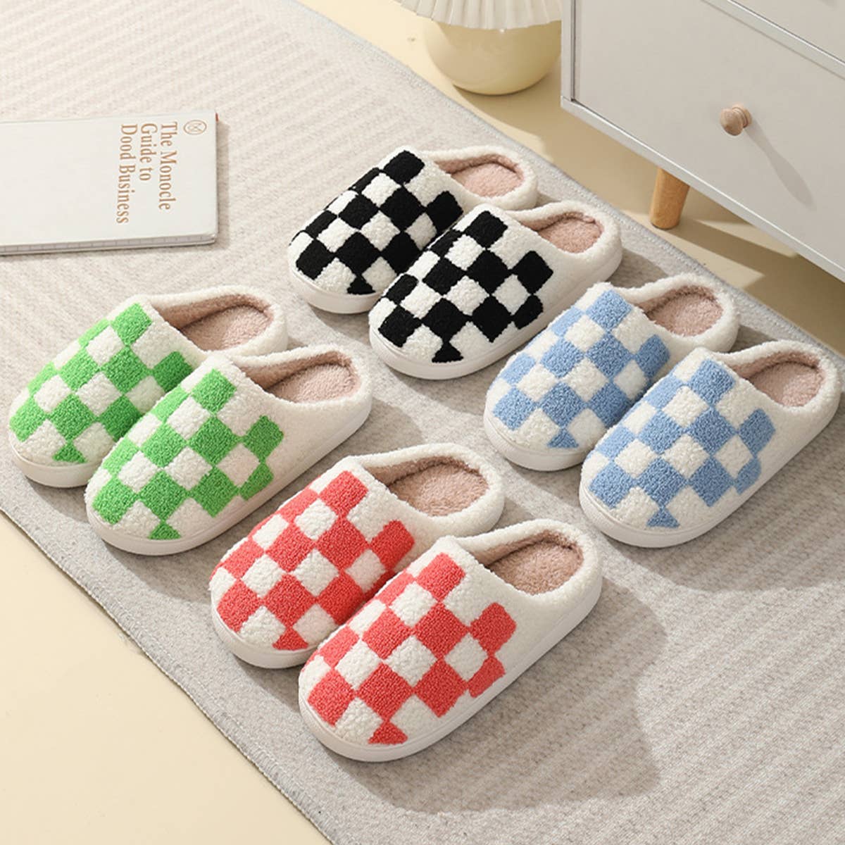 SIMPLE CHECKERED WARM COTTON SLIPPERS_CWSHS0250