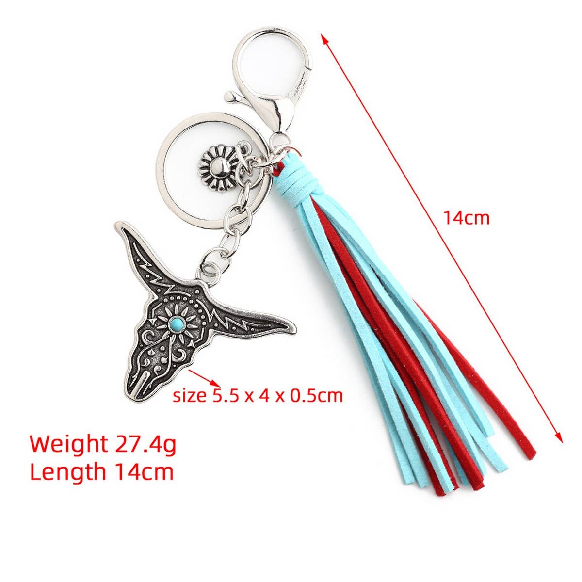 Boho Western Bull Head Keychain with Vintage Charm_CWAB5085