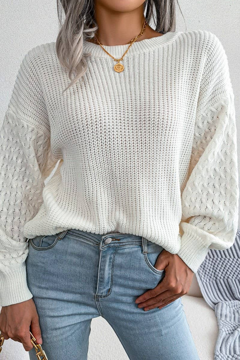 WOMEN FISHERMAN CABLE KNIT LOOSE FIT SWEATER_CWOSWL0464