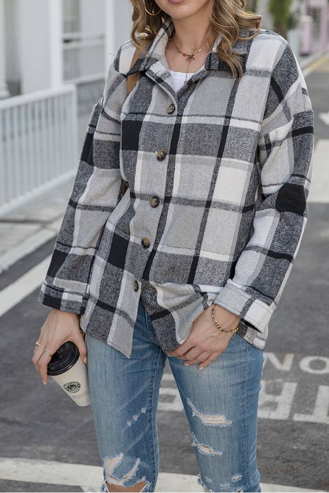 Plaid Shirt Jacket Button Down Flannel Shacket CFXC1238