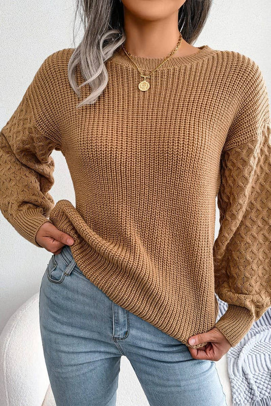 WOMEN FISHERMAN CABLE KNIT LOOSE FIT SWEATER_CWOSWL0464