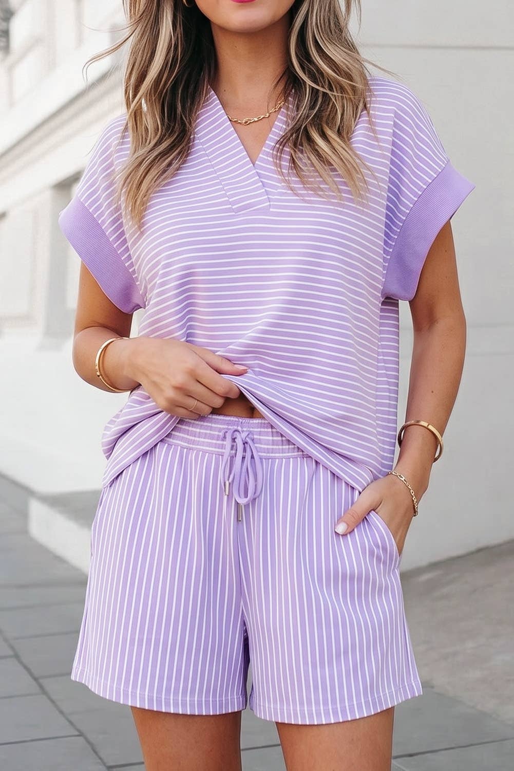 Stripe Polo Shirt & Drawstring 2pcs Shorts Set | S-XL