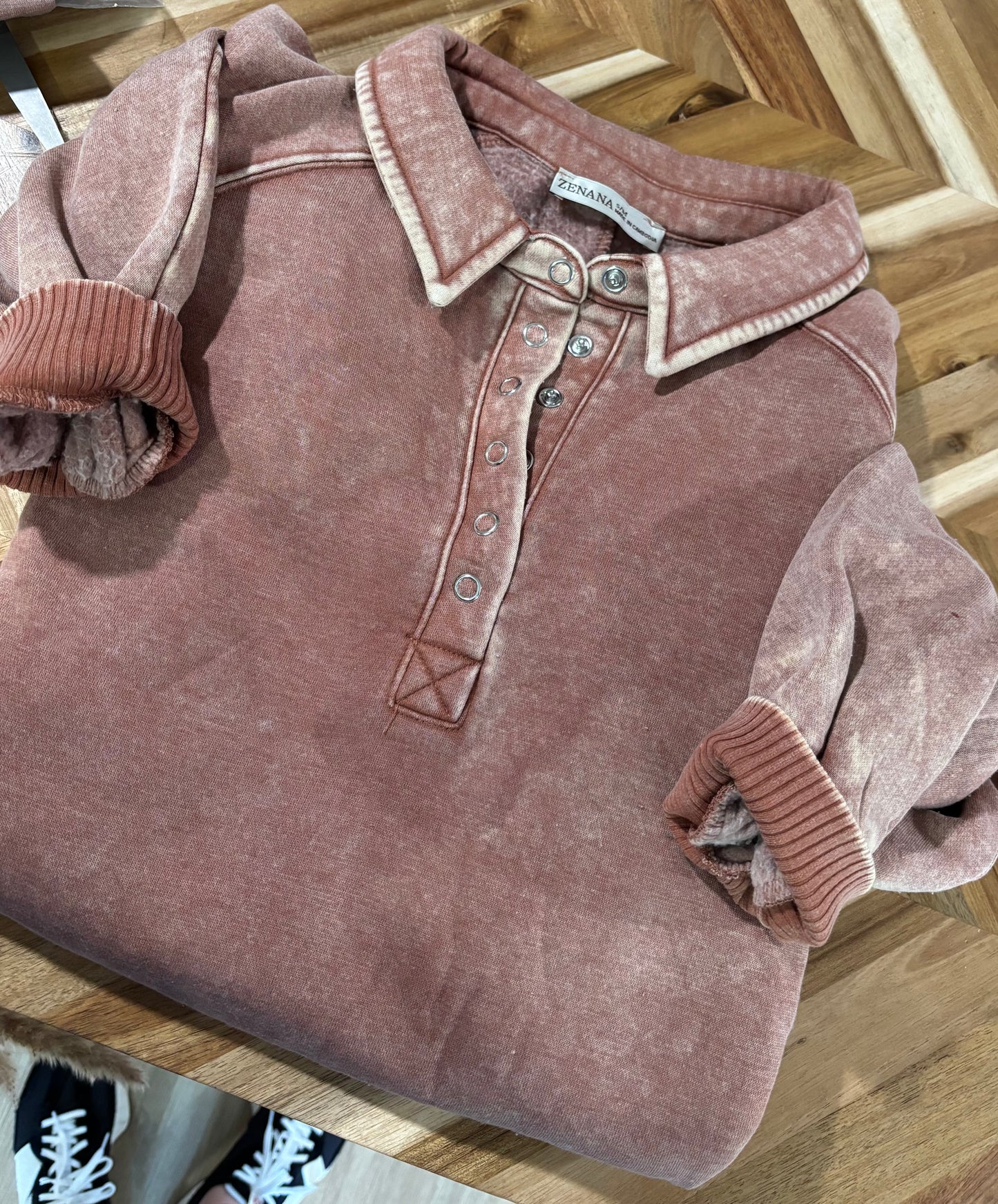 Acid Wash Fleece Button Up Pull Over