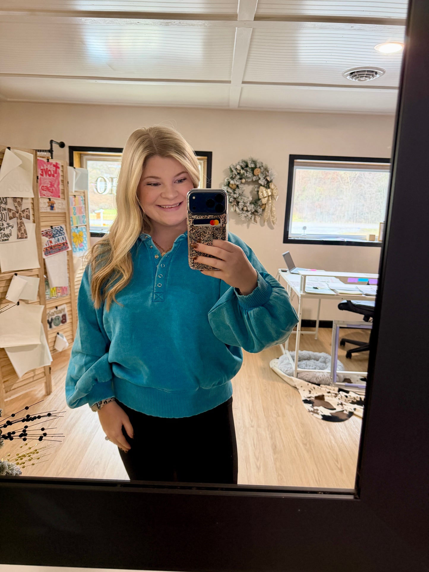 Acid Wash Fleece Button Up Collared Pullover: DEEP SKY / 3-3 (S/M-L/XL)